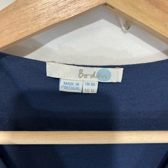 Boden Faux Wrap Midi Dress Navy and Gray Design Stretch Jersey Knit Size 6L - Picture 8 of 9